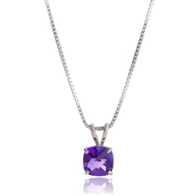 Max + Stone Sterling Silver Cushion Cut Gemstone Pendant Necklaces With 18 Inch Box Chain In Purple