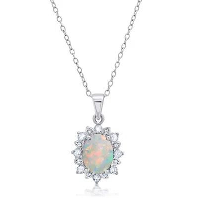 Max + Stone Sterling Silver Gemstone Oval Pendant Necklace With White Topaz Sunburst Halo In Neutral
