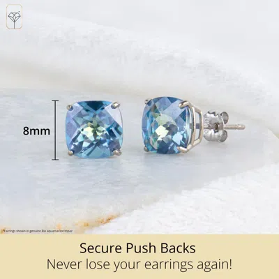 Max + Stone Sterling Silver Or Gold 8mm Cushion Cut Gemstone Birthstone Stud Earrings In Blue