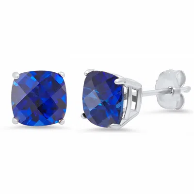 Max + Stone Sterling Silver Or Gold 8mm Cushion Cut Gemstone Birthstone Stud Earrings In Metallic