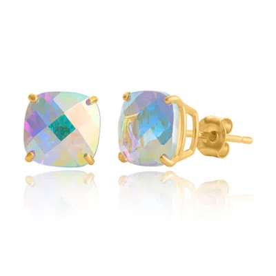 Max + Stone Sterling Silver Or Gold 8mm Cushion Cut Gemstone Birthstone Stud Earrings In Multi