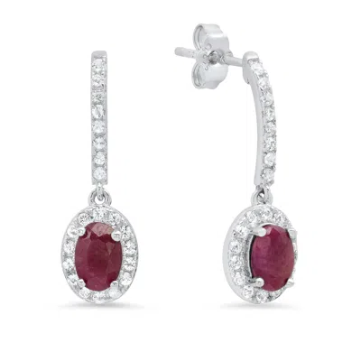 Max + Stone Sterling Silver Oval Genuine Gemstone And White Topaz Drop Earrings In Metallic