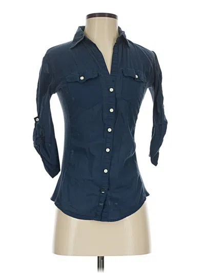 Pre-owned Max Studio 3/4 Sleeve Button Down Shirt In Blue