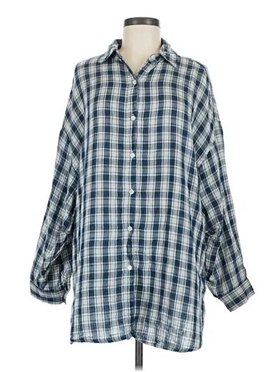 Pre-owned Max Studio 3/4 Sleeve Button Down Shirt In Blue