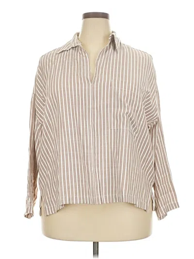 Pre-owned Max Studio 3/4 Sleeve Button Down Shirt In Brown