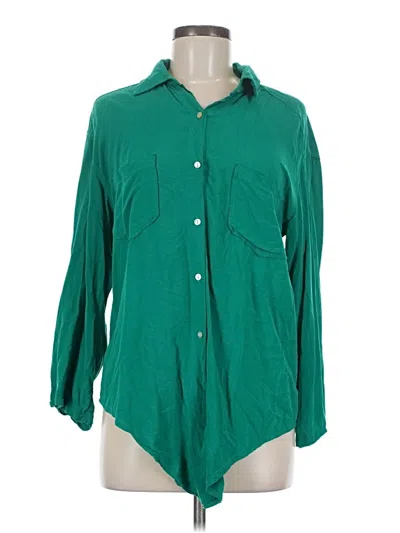 Pre-owned Max Studio 3/4 Sleeve Button Down Shirt In Green