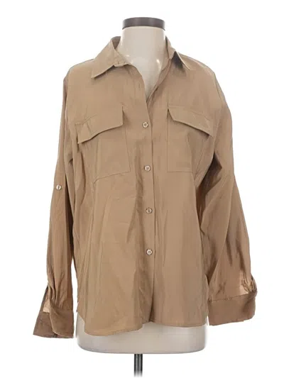 Pre-owned Max Studio 3/4 Sleeve Button Down Shirt In Tan