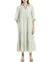 Max Studio 3/4 Sleeve Collar Button Front Tier Midi Dress In Green
