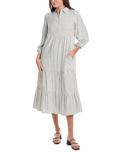 Max Studio 3/4 Sleeve Collar Button Front Tier Midi Dress In White