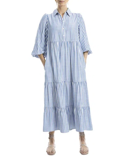 Max Studio 3/4 Sleeve Collar Button Front Tier Midi Dress In Blue