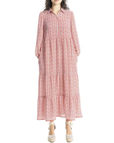 Max Studio 3/4 Sleeve Collar Button Front Tiered Maxi Dress In Red