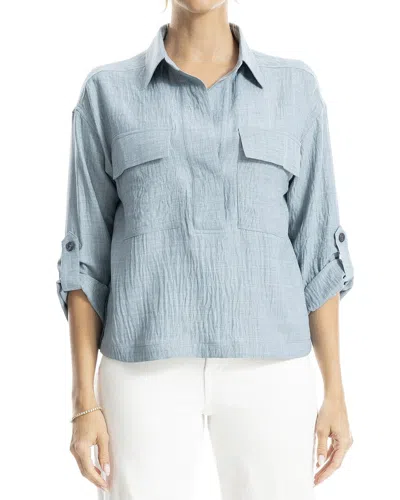 Max Studio 3/4 Sleeve Collar Top With Pockets In Multi