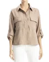 MAX STUDIO 3/4 SLEEVE COLLAR TOP WITH POCKETS