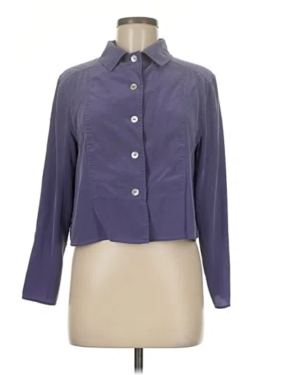 Pre-owned Max Studio 3/4 Sleeve Silk Top Purple Square Neckline Tops