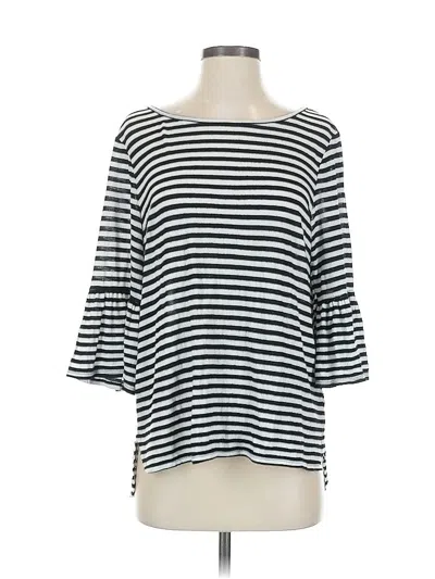 Pre-owned Max Studio 3/4 Sleeve Top Black Stripes Pattern Boatneck Tops