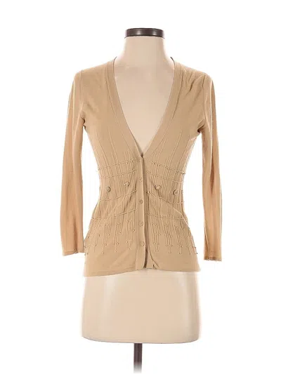 Pre-owned Max Studio 3/4 Sleeve Top Tan Plunge Neckline Tops In Brown