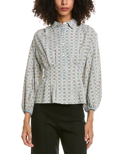 Max Studio 3/4-sleeve Pleat Front Blouse In Blue