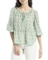 Max Studio Ballon Sleeve Blouse In Green