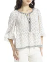 Max Studio Dot Print Tie Keyhole Long Sleeve Top In Multi