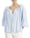 Max Studio Ballon Sleeve Notch Neck Blouse In Blue