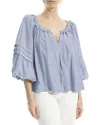 Max Studio Ballon Sleeve Notch Neck Blouse In Blue