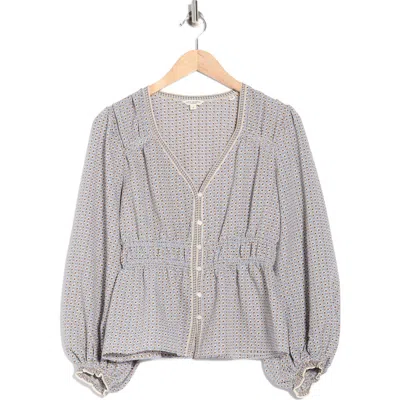 Max Studio Balloon Sleeve Button-up Peplum Top In Blue