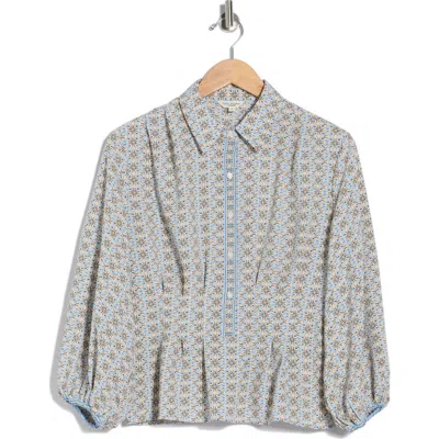 Max Studio Balloon Sleeve Button-up Peplum Top In Gray