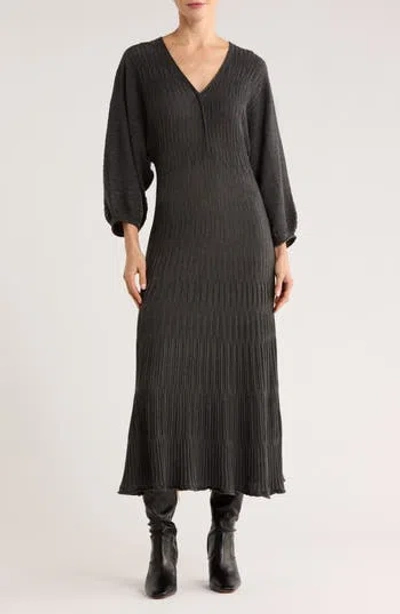 Max Studio Balloon Sleeve Midi Sweater Dress In Gray