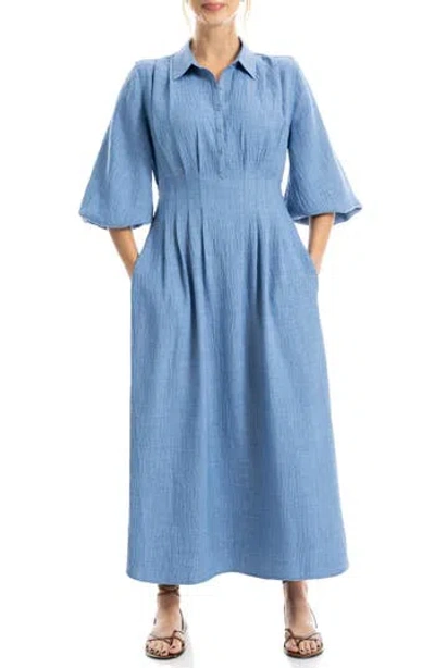 Max Studio Balloon Sleeve Pleated Maxi Shirtdress In Blue