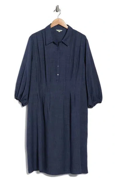 Max Studio Balloon Sleeve Pleated Waist Shirtdress In Blue