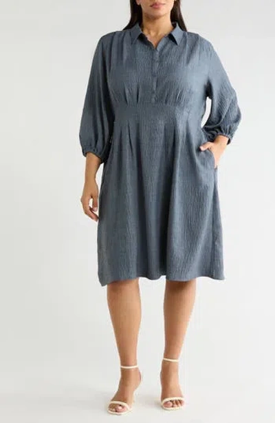 Max Studio Balloon Sleeve Pleated Waist Shirtdress