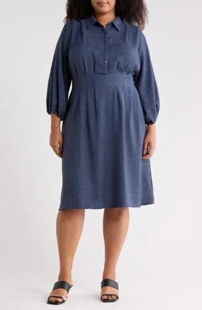 Max Studio Balloon Sleeve Pleated Waist Shirtdress In Blue