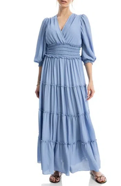Max Studio Balloon Sleeve Tiered Maxi Dress In Robbin Egg