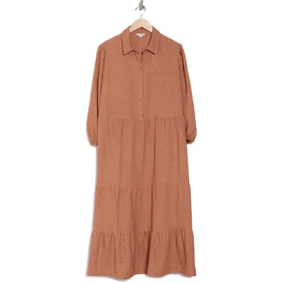 Max Studio Balloon Sleeve Tiered Shirtdress In Heather Spice