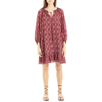 Max Studio Balloon Sleeve Trapeze Dress In Wine