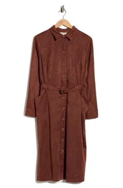 Max Studio Belted Faux Suede Midi Dress In Auburn