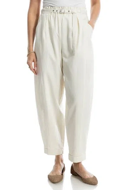 Max Studio Belted Pique Barrel Leg Pants In White