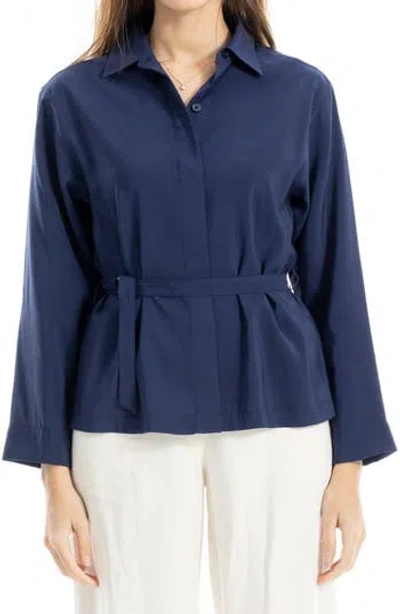 Max Studio Belted Shirt In Blue