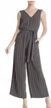 Max Studio Belted Sleeveless Romper Suit In Black Stripe In Black