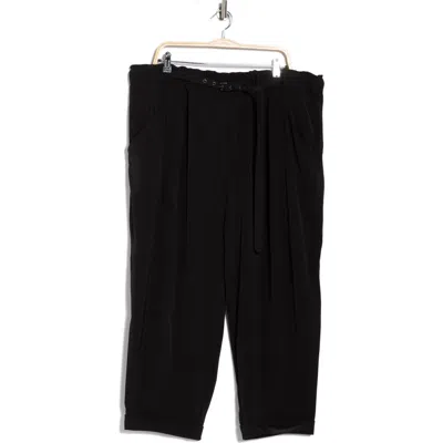 Max Studio Belted Twill Crop Barrel Leg Pants In Black