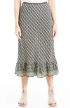 Max Studio Bias Ruffle Hem Midi Skirt In Black/lime Yellow Helix Grid