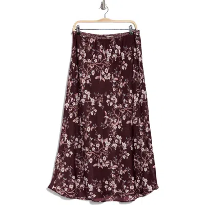 Max Studio Bias Satin Midi Skirt In Wine Crane Blossom