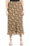 Max Studio Bias Satin Skirt In Chestnut/white Floral
