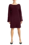 Max Studio Boat Neck Flare Sleeve Sweater Dress In Burgundy