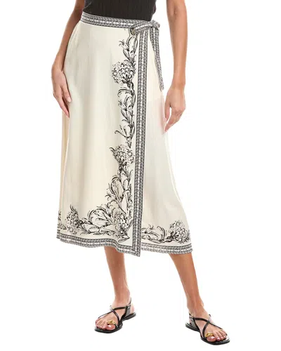 Max Studio Border Linen-blend Wrap Skirt In White