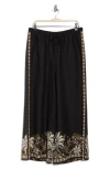 Max Studio Border Print Linen Blend Pants In Black Multi