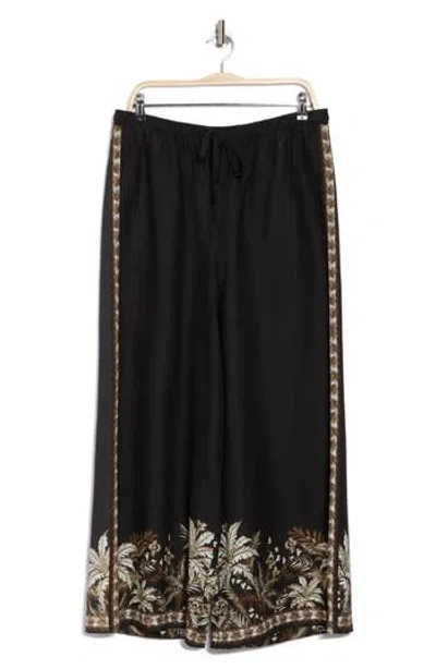 Max Studio Border Print Linen Blend Pants In Black Multi