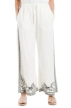 Max Studio Border Print Linen Blend Pants In Ivory/ Climbing Dahlias