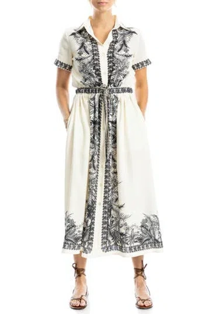 Max Studio Border Print Midi Shirtdress In Multi