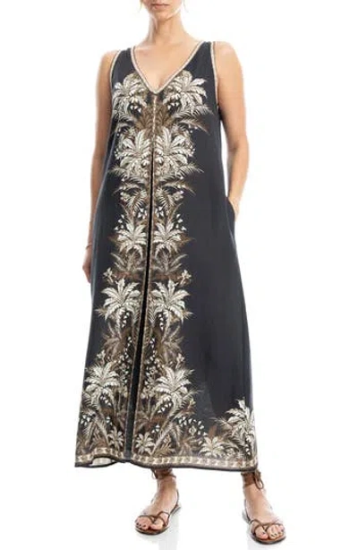 Max Studio Border Print Sleeveless Maxi Dress In Black